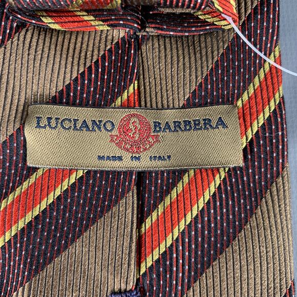 LUCIANO BARBERA Brown Red Diagonal Stripe Silk Tie - Picture 3 of 5